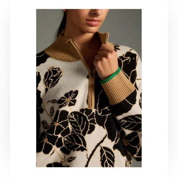 Maeve for Anthropologie Montana quarter zip jacquard sweater size L - Picture 3 of 8